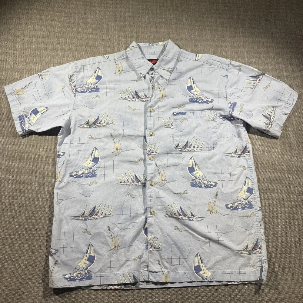 Wolverine Shirt Mens‎ Large Blue Sailing Boat Print Short Sleeve Button Up